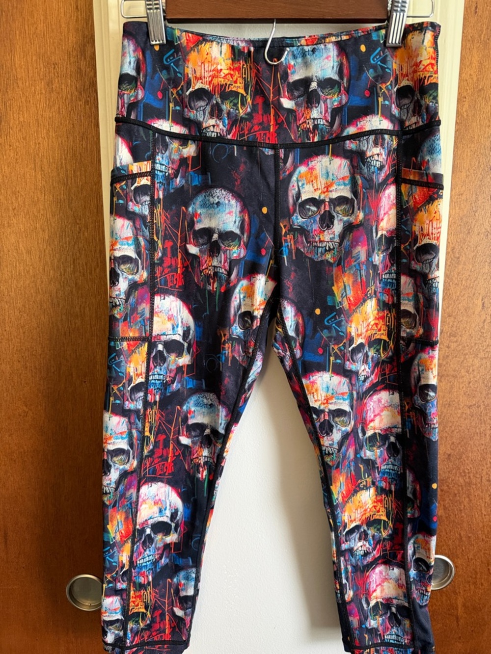 Womens Black Multicolor Skull Print Leggings Constantly Varied Gear